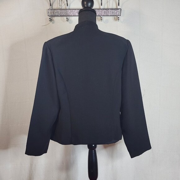 Coldwater Creek Black White Floral Embroider Sequin Open Front Poly Blazer Sz 16 - Picture 12 of 16